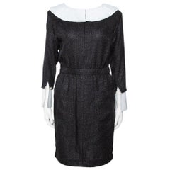 Chanel Monochrome Lurex Cotton Blend Collared Sheath Dress M