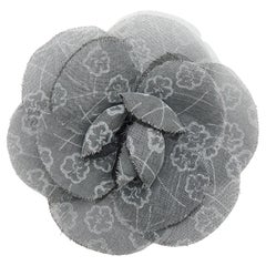 Chanel Monochrome Printed Silk Camellia Pin Brooch