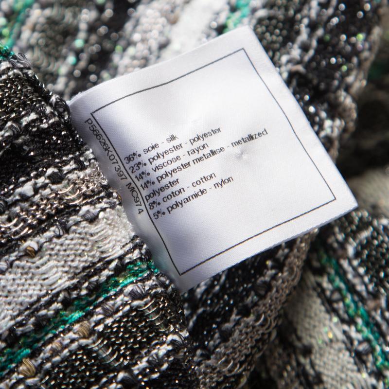 Chanel Monochrome Silk Blend Crystal Embellished Plunge Back Tweed Blazer S 1