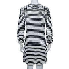 Chanel Monochrome Striped Perforated Knit Midi Dress S