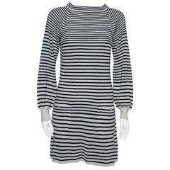Chanel Monochrome Striped Perforated Knit Midi Dress S