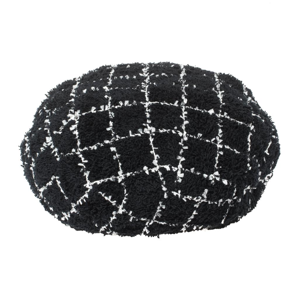 Black Chanel Monochrome Tweed Beret Hat S