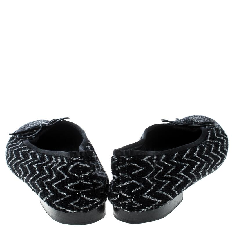 Black Chanel Monochrome Tweed Cap Toe CC Bow Ballet Flats Size 38