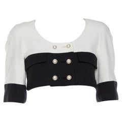 Chanel Monochrome Tweed Double Breasted Cropped Jacket M