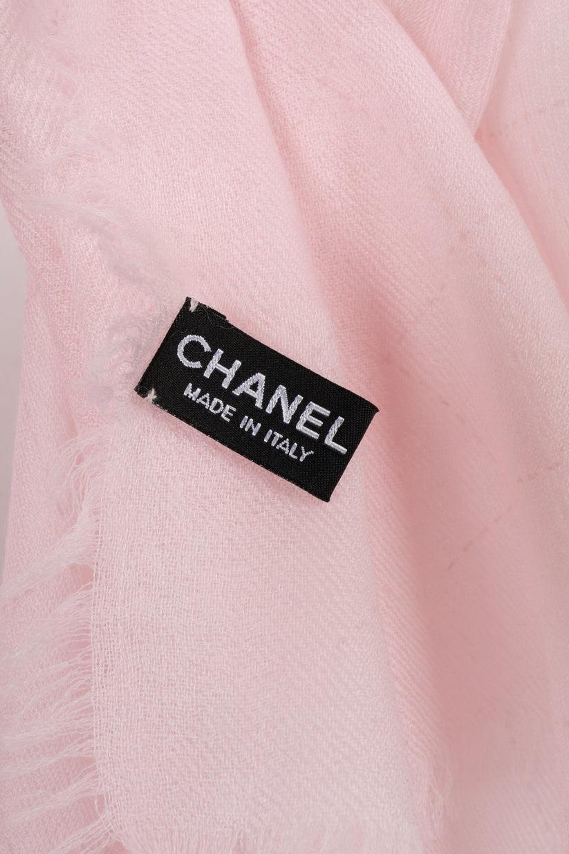 Chanel Monogrammed Pink Cashmere Stole For Sale 1