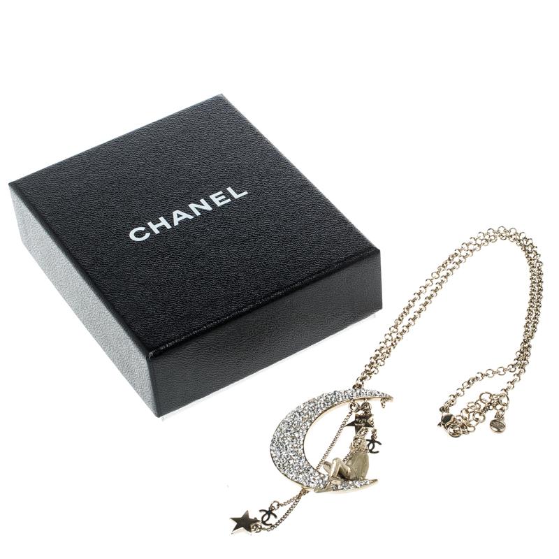 Chanel Moon Crystal Gold Tone Tassel Pendant Necklace 1