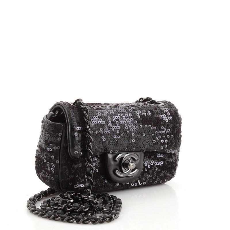 Black Chanel Moonlight On The Water Flap Bag Sequins Mini