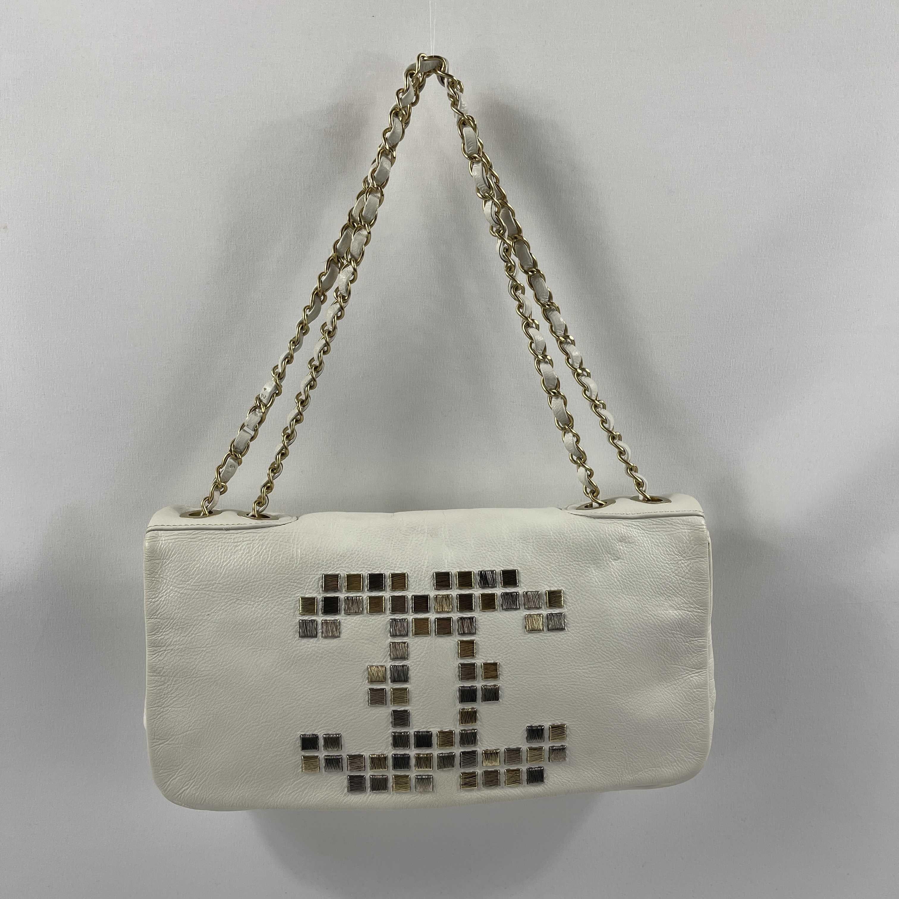 CHANEL Mosaic Metal East West Maxi Calfskin Flap White Shoulder / Crossbody 6