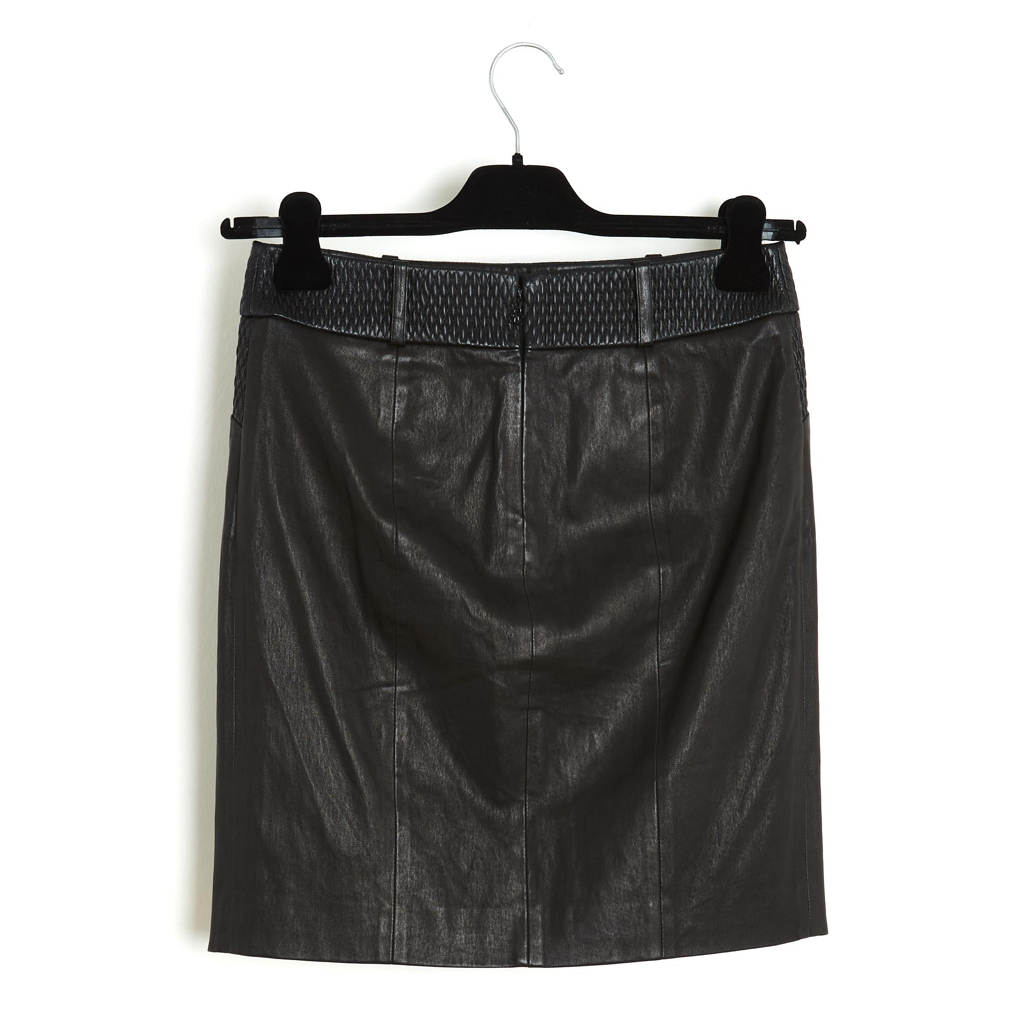 Chanel Fall 2009 Jupe FR36 Black Leather Skirt UK8 US6 For Sale 1