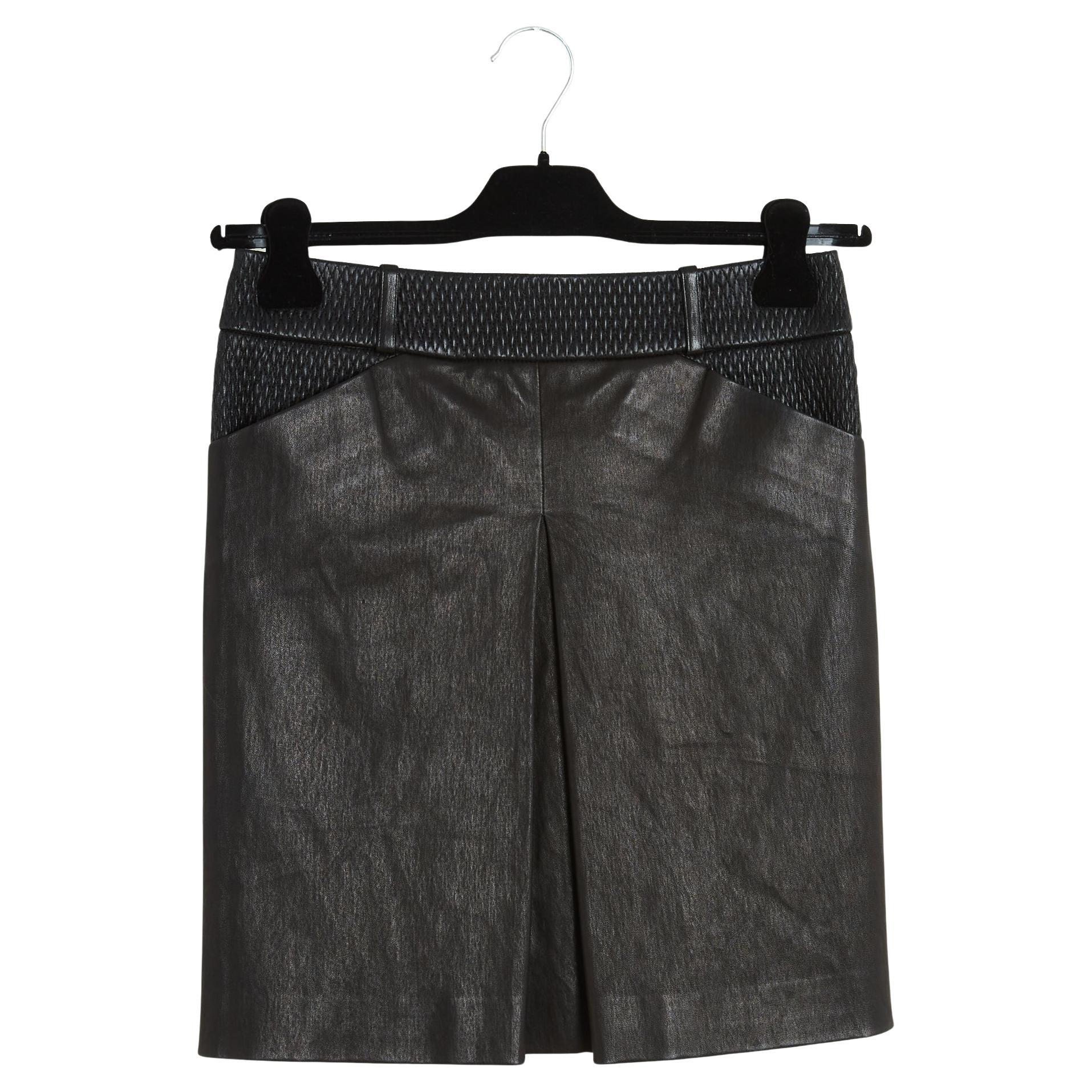 Chanel Fall 2009 Jupe FR36 Black Leather Skirt UK8 US6 For Sale