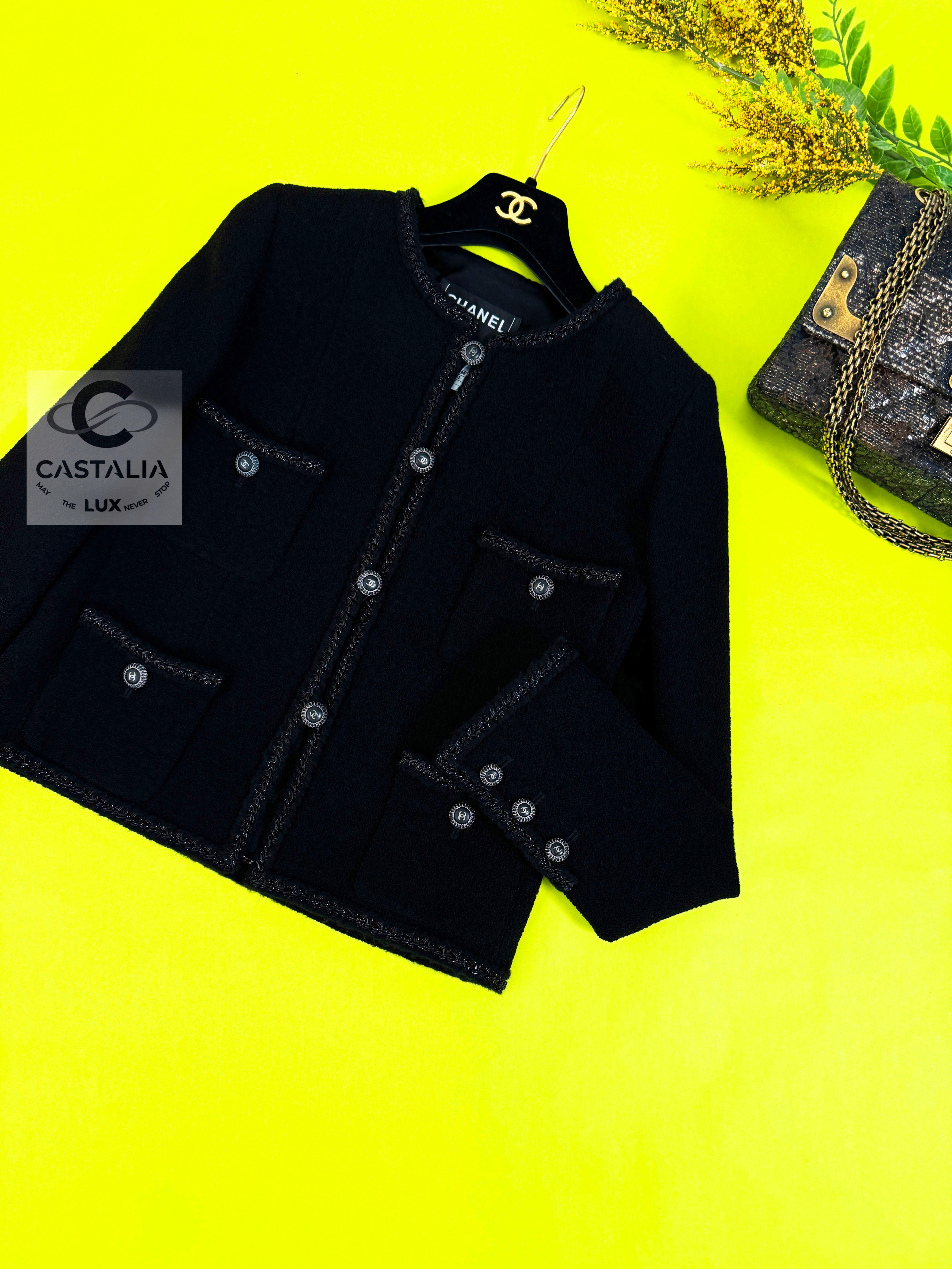 Chanel Most Coveted Iconic Black Tweed Jacket In Excellent Condition In Dubai, AE