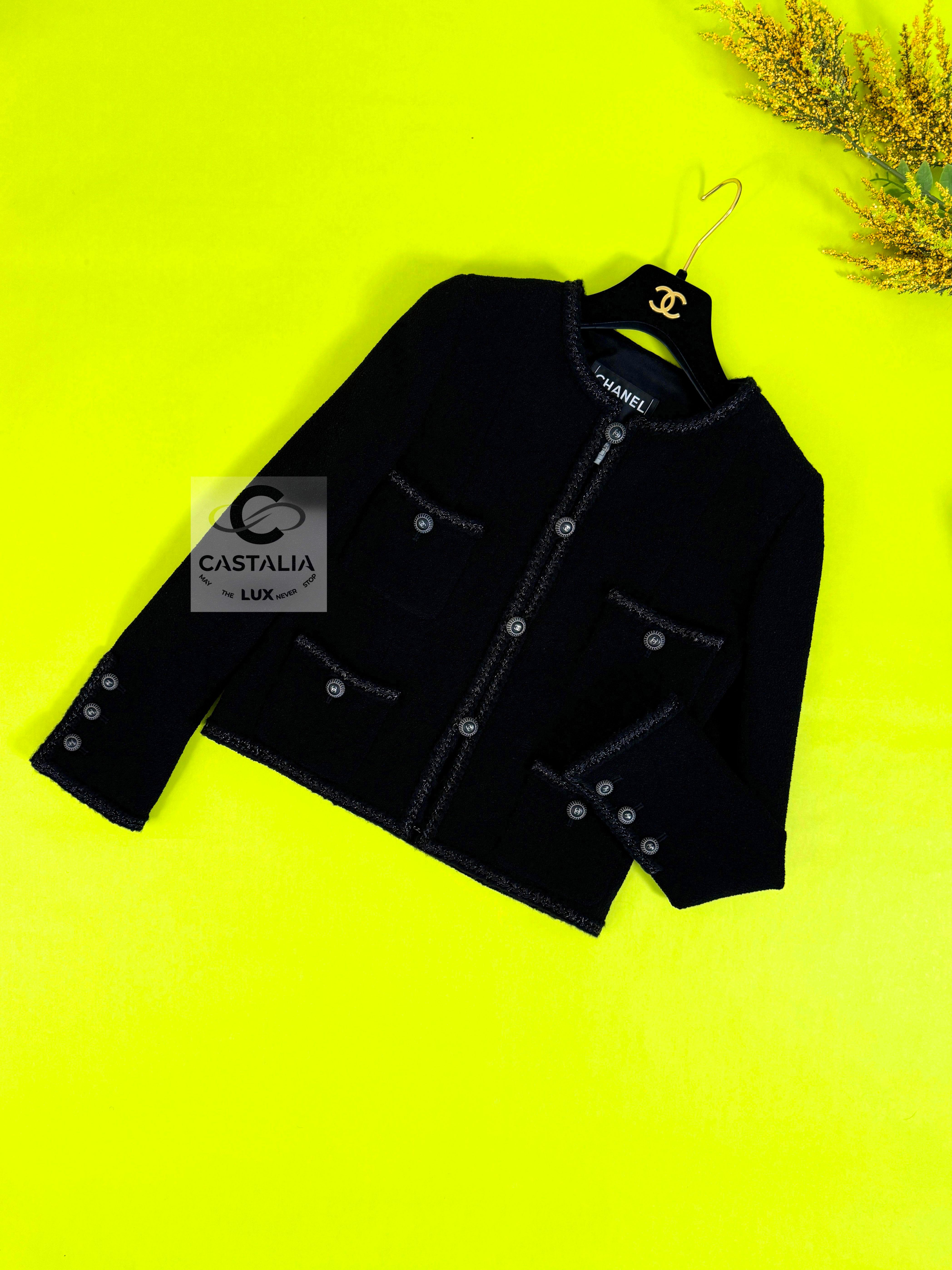 Women's or Men's Chanel Most Coveted Iconic Black Tweed Jacket