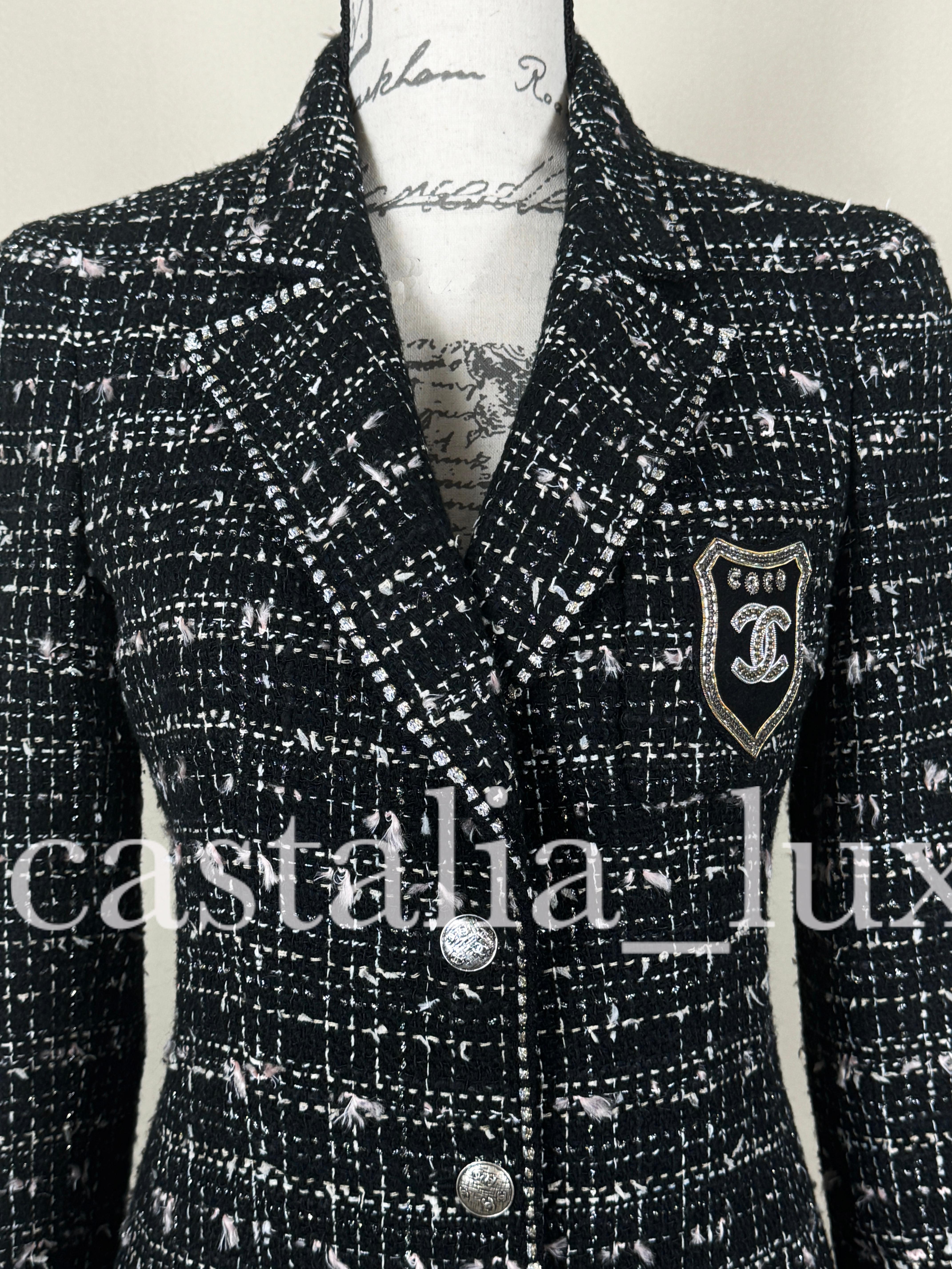 Chanel Most Hunted CC Patch Black Tweed Jacket For Sale 8