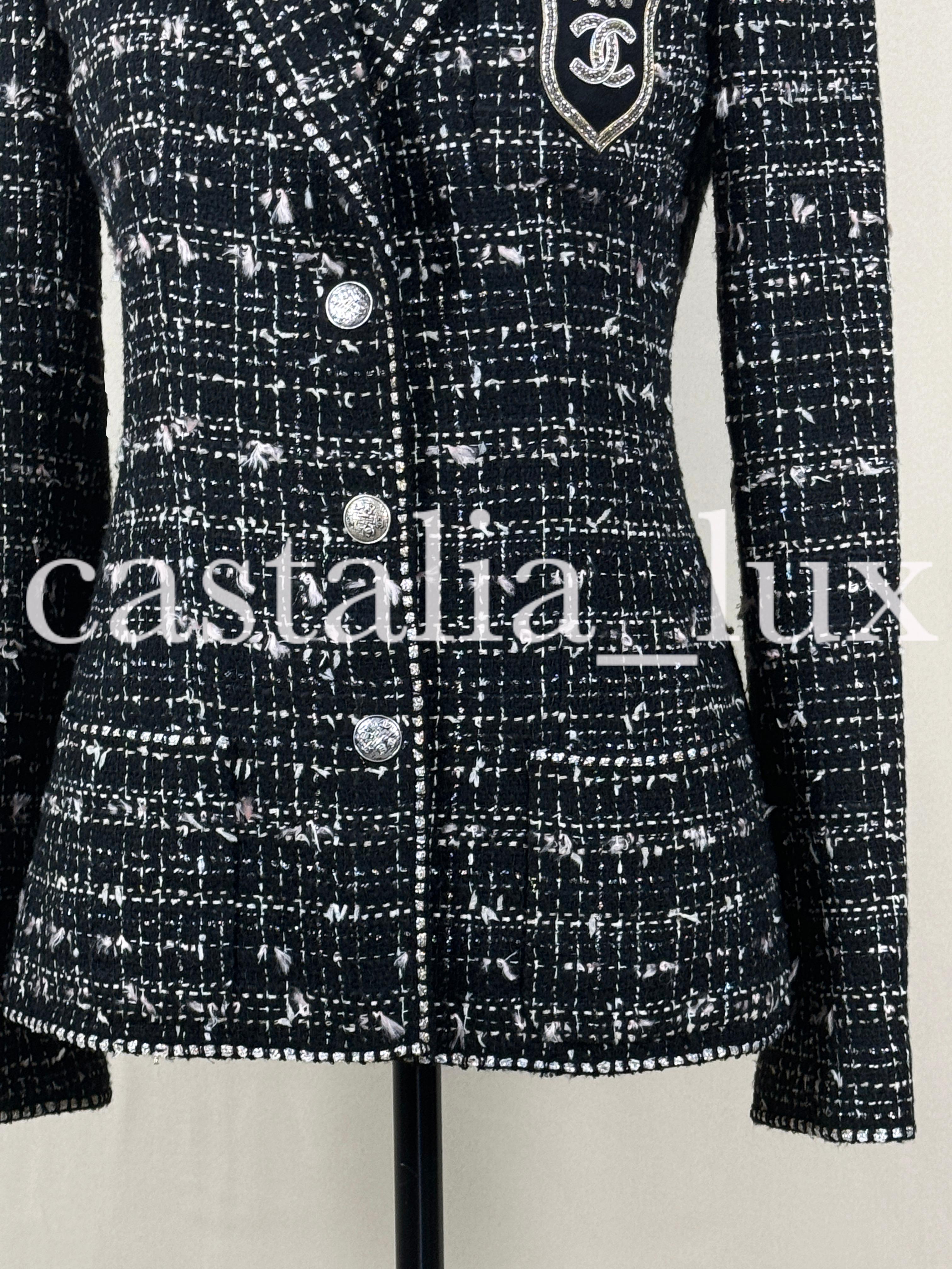 Chanel Most Hunted CC Patch Black Tweed Jacket For Sale 10
