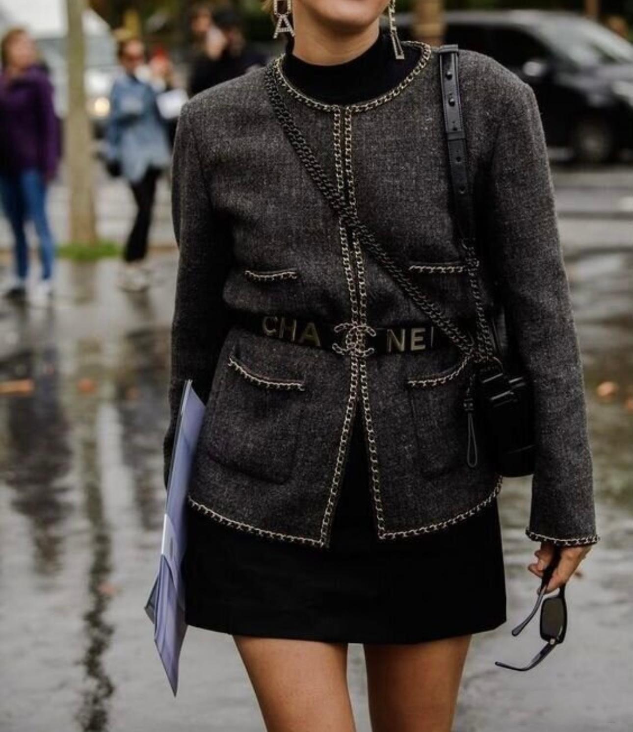 Women's or Men's Chanel Most Hunted Little Black Jacket with Chain Trim