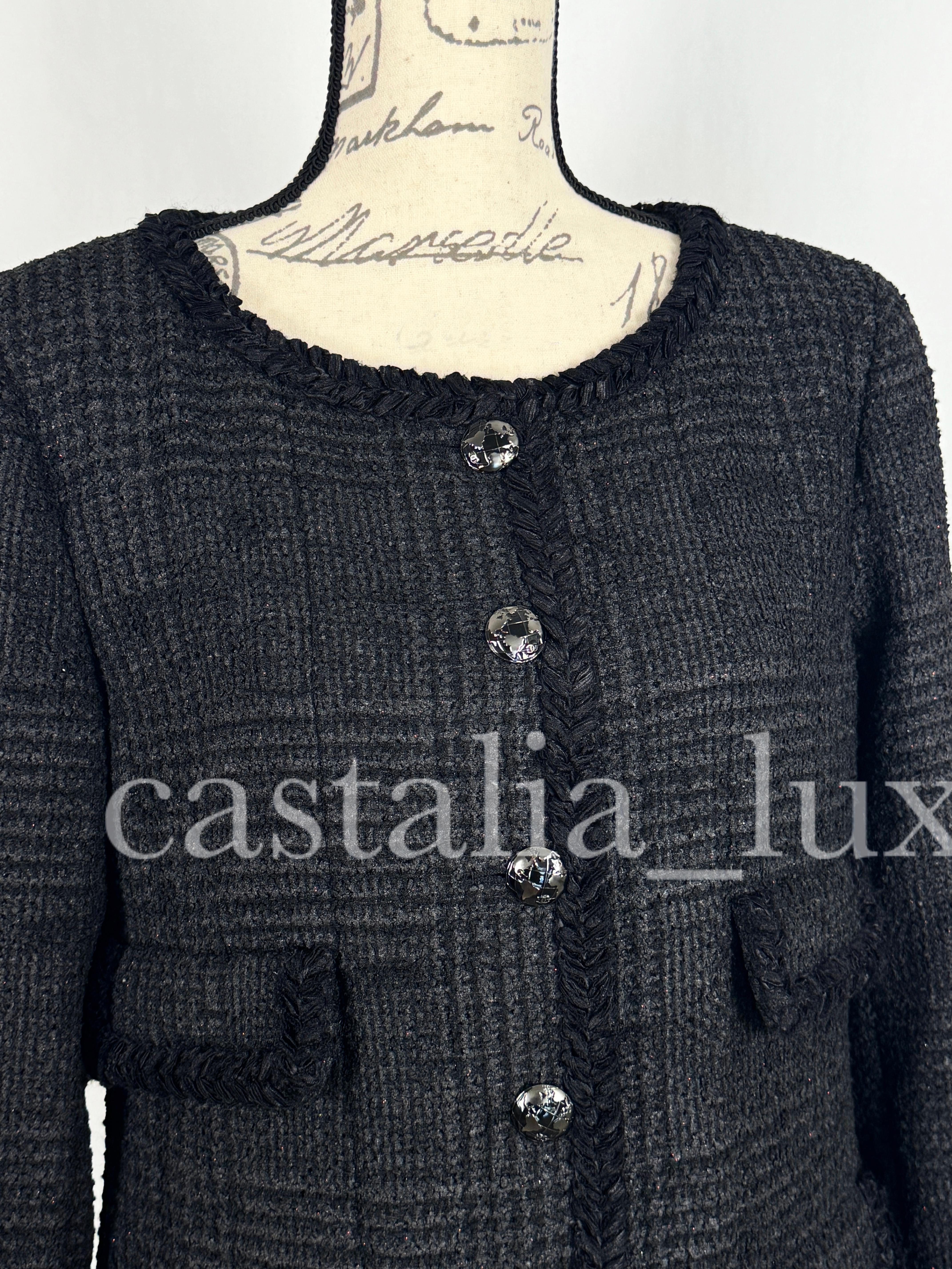 Chanel Most Iconic Globalization Collection Black Tweed Jacket For Sale 12
