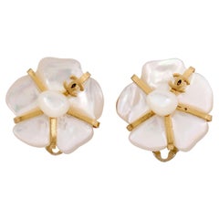 Chanel Mother of Pearl Camellia Earrings Fine Jewelry