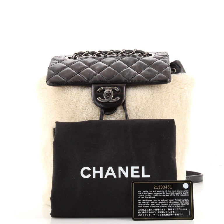 Chanel Limited Edition Black Calfskin And Shearling Large Backpack Mountain  Bag