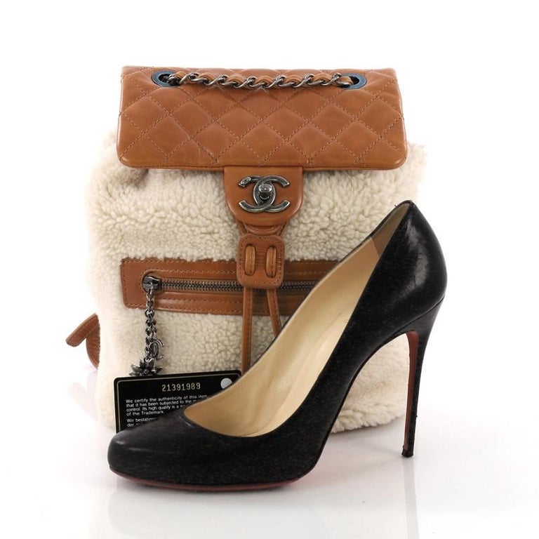 Chanel Mountain Backpack Shearling with Quilted Calfskin Small at