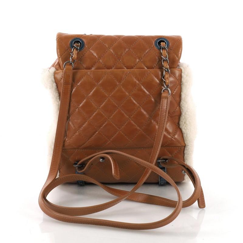 Beige Chanel Mountain Backpack Shearling with Quilted Calfskin Small