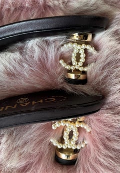 Chanel Mules Black Leather with CC Logo Pearls and Golden 90s