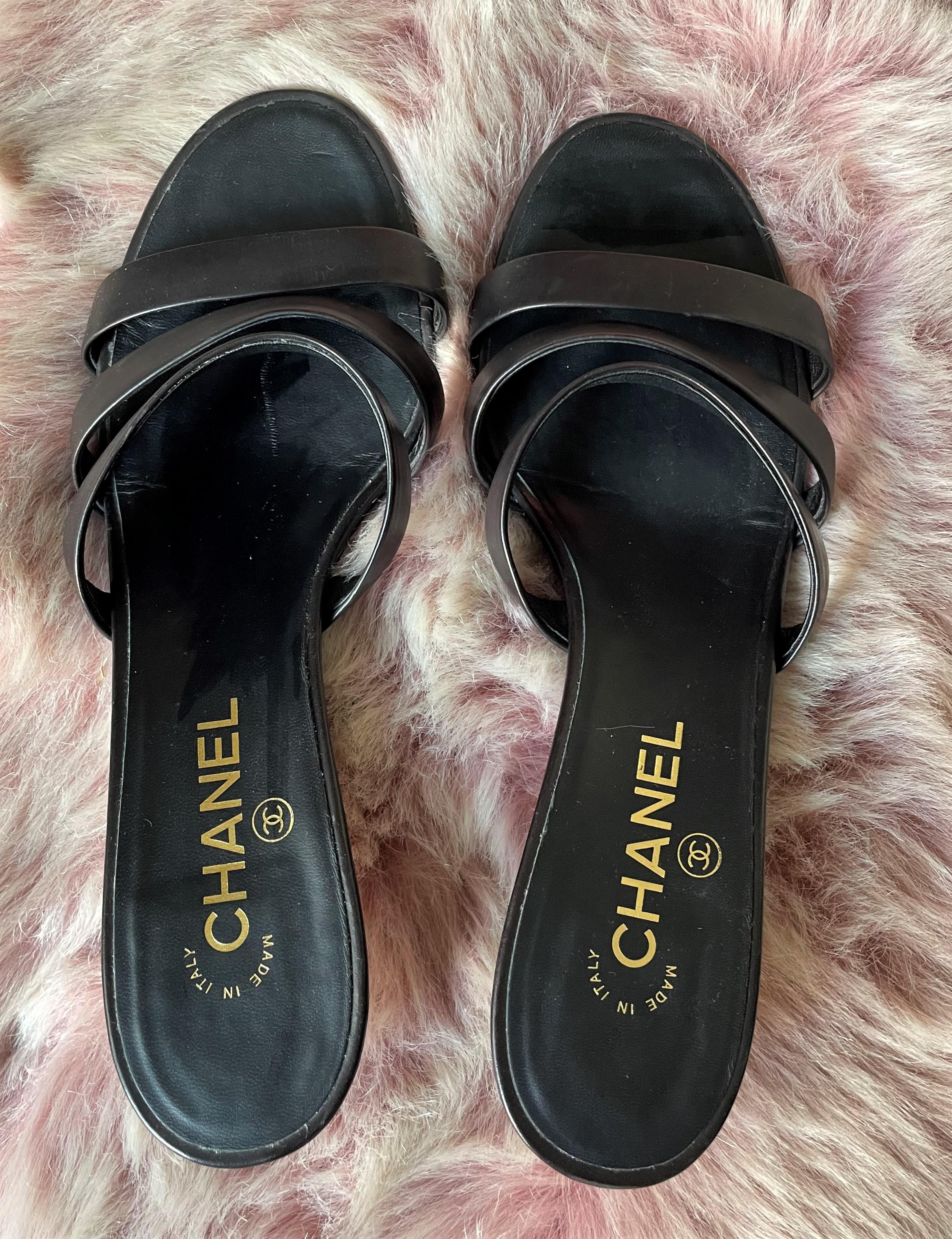 chanel black and white mules