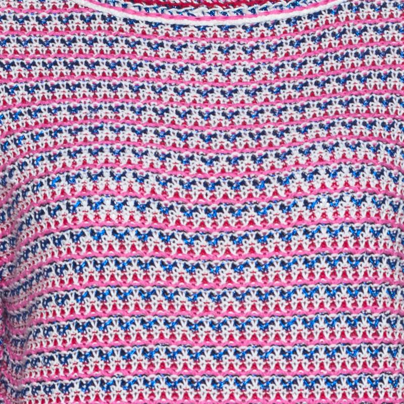 Chanel Mulitcolor Crochet Knit Short Sleeve Top M In Good Condition In Dubai, Al Qouz 2