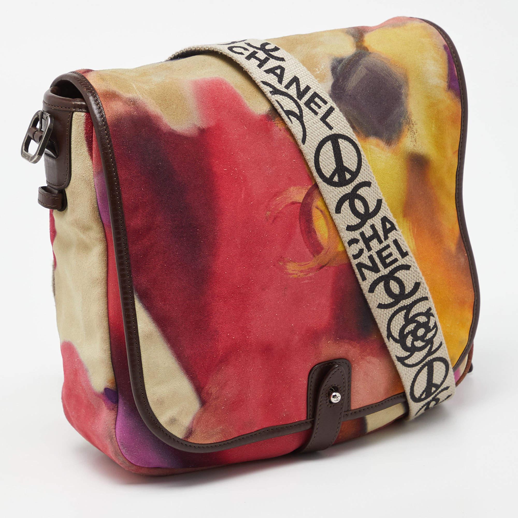 Brown Chanel Muliticolor Nubuck and Leather Flower Power Messenger Bag