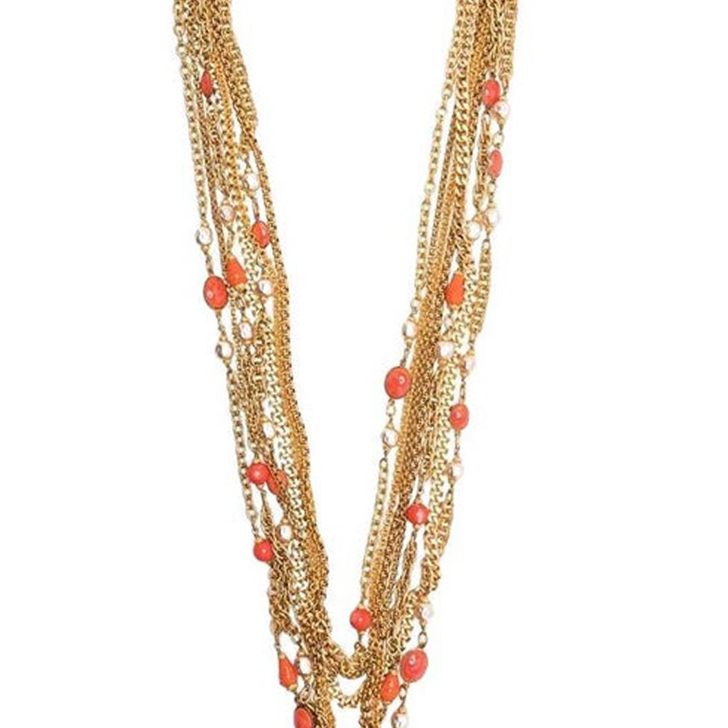 Women's Chanel multi chain necklace with coral beads 
