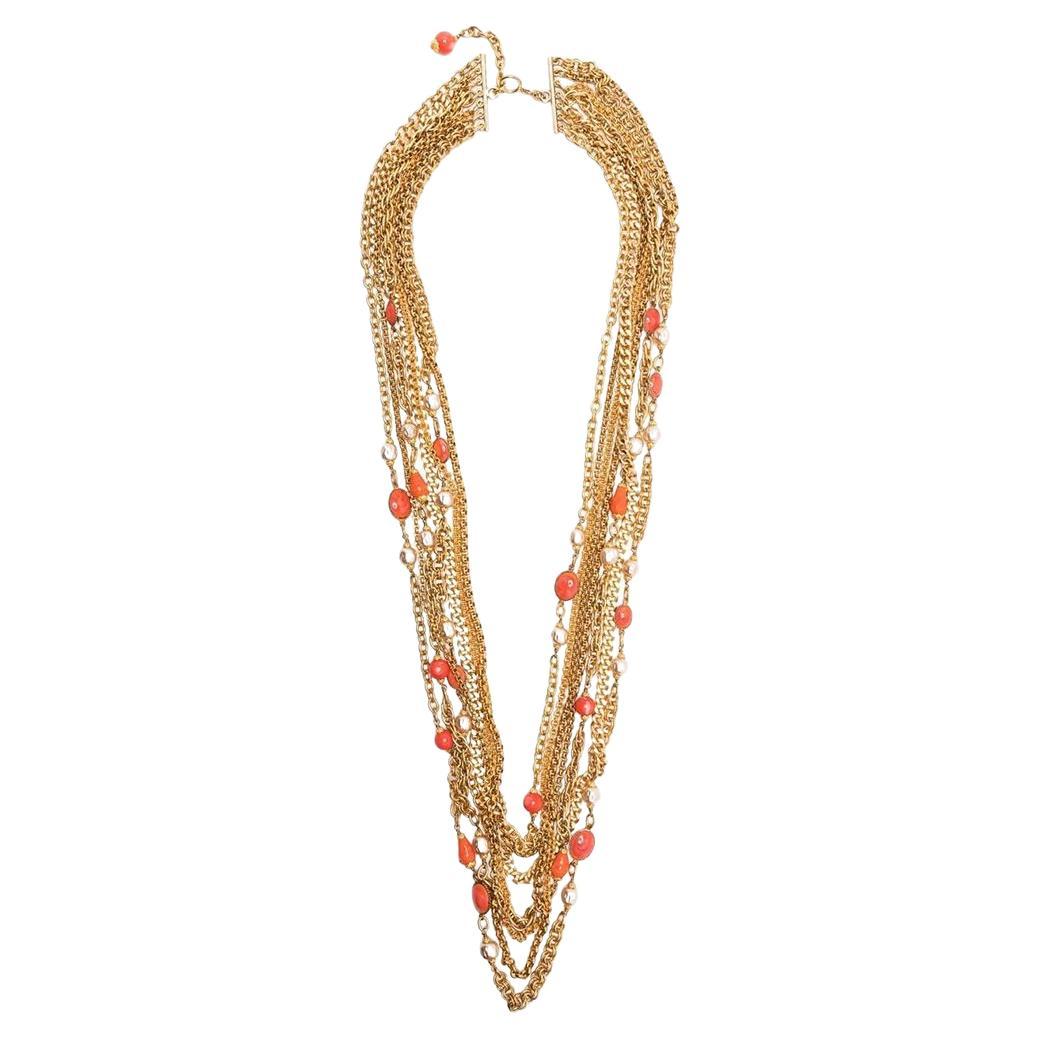 Chanel Multi Chain Necklace with Coral Beads