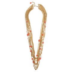 Chanel Multi-Ketten-Halskette mit Korallenperlen 
