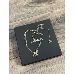 CHANEL Multi Color Crystal Gold Deer Faux Pearl Necklace