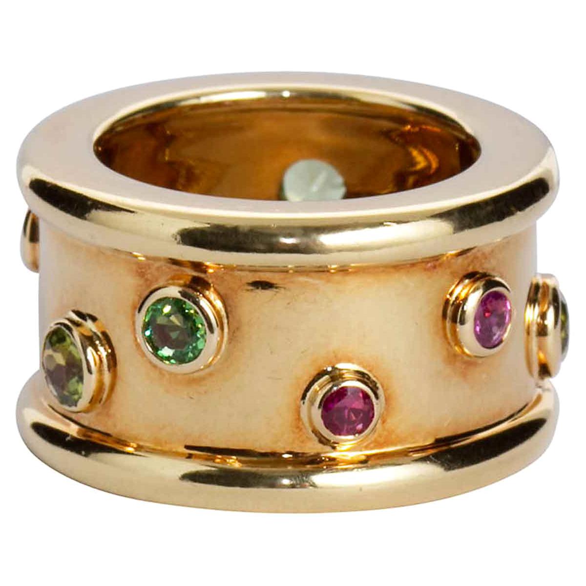 Chanel Multi-Color Gem Wide Gold Ring