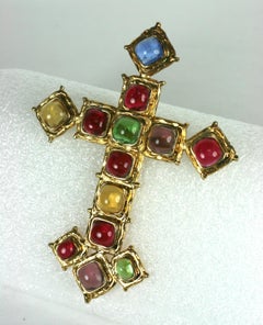 Chanel  Multi  Color Gemstone Renaissance Cross Brooch Pendant