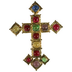 Chanel  Multi  Color Gemstone Renaissance Cross Brooch Pendant