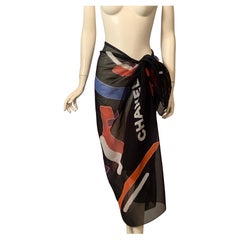 Chanel Chal o Pareo de Algodón Gráfico Multicolor Nunca Usado