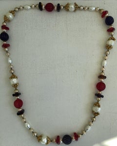 Chanel Multi Color Gripoix Glass Stone and Glass Pearl Necklace