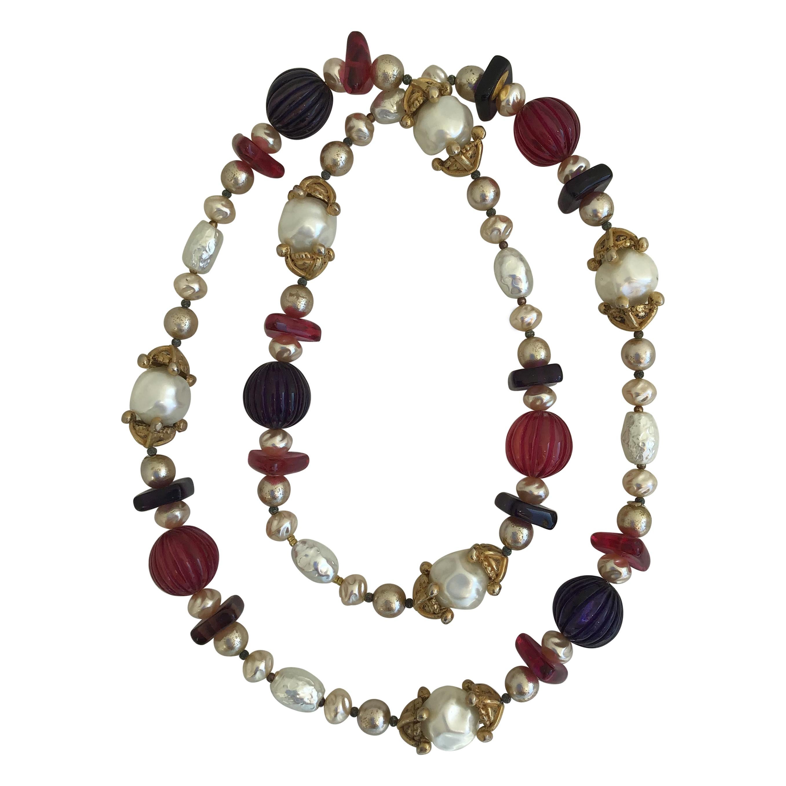Chanel Multi Color Gripoix Glass Stone and Glass Pearl Necklace For Sale