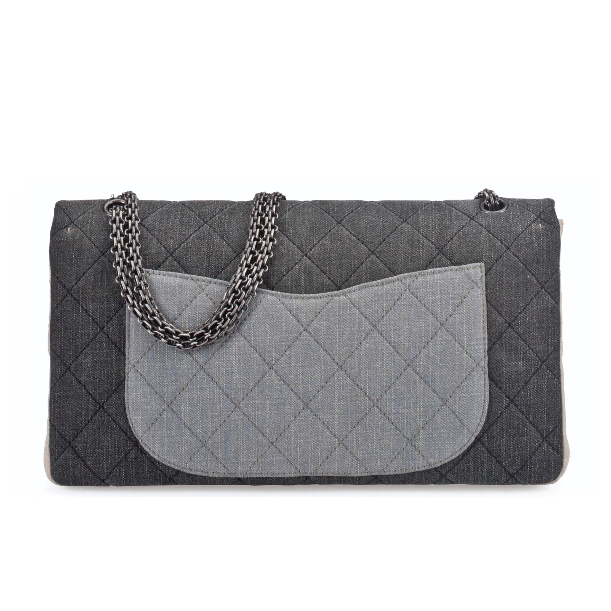Women's or Men's Chanel Multi Color Large Canvas Denim Quilted Flap Reissue Shoulder Bag For Sale