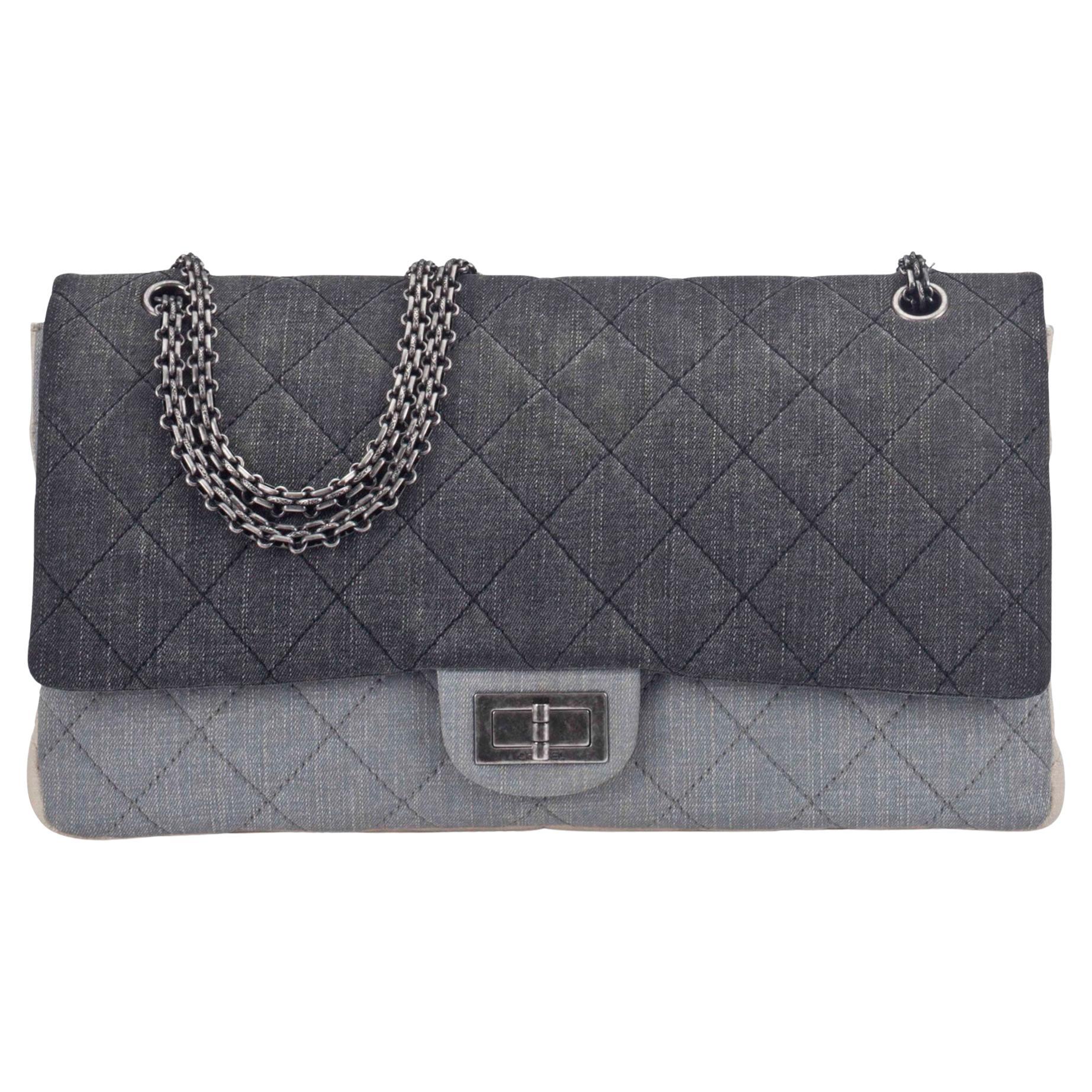 Chanel Multi Color Large Canvas Denim Quilted Flap Reissue Shoulder Bag