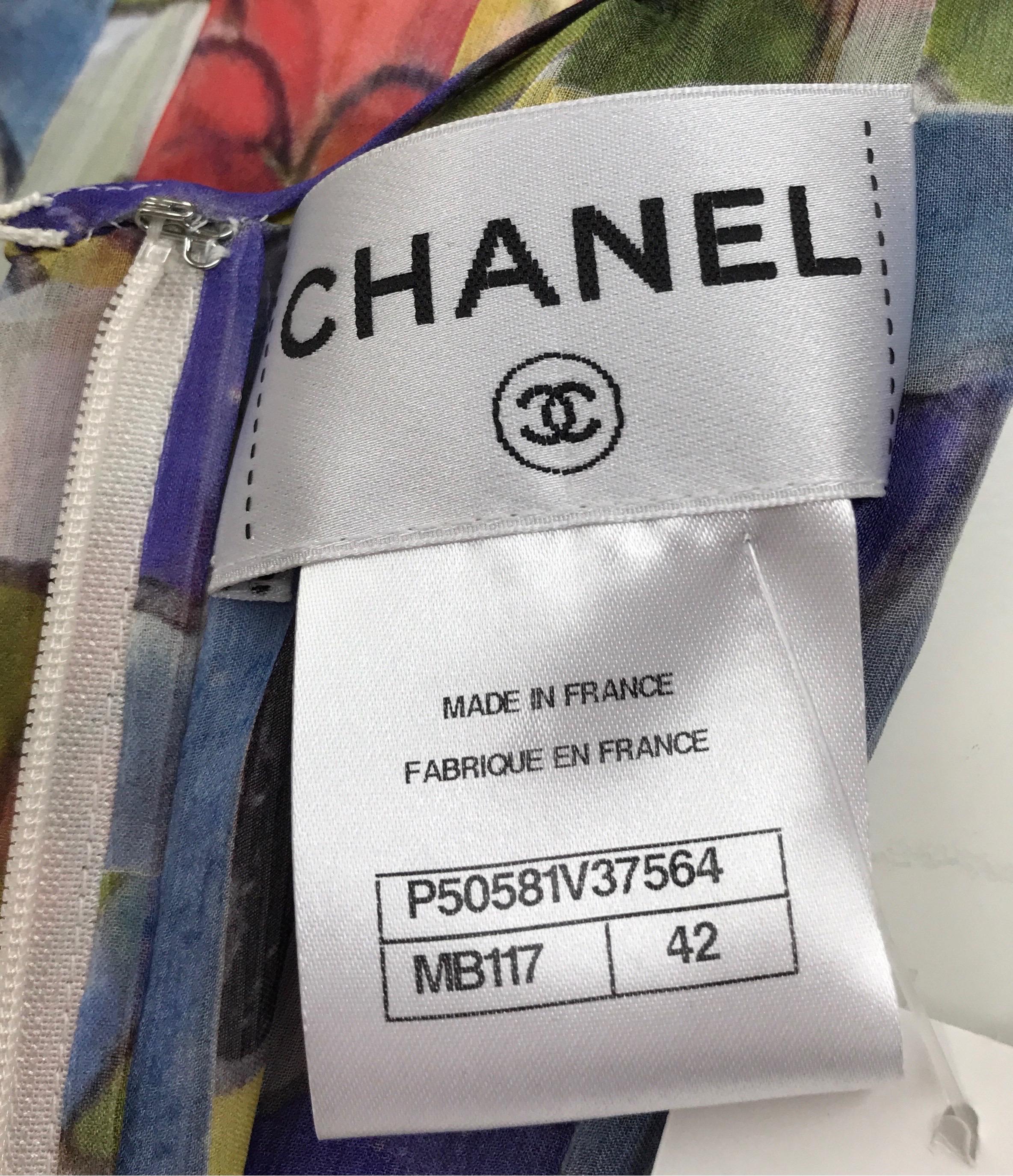 Chanel Multi Color Silk Floral Print Dress w/ Tucks-42 In Excellent Condition In West Palm Beach, FL