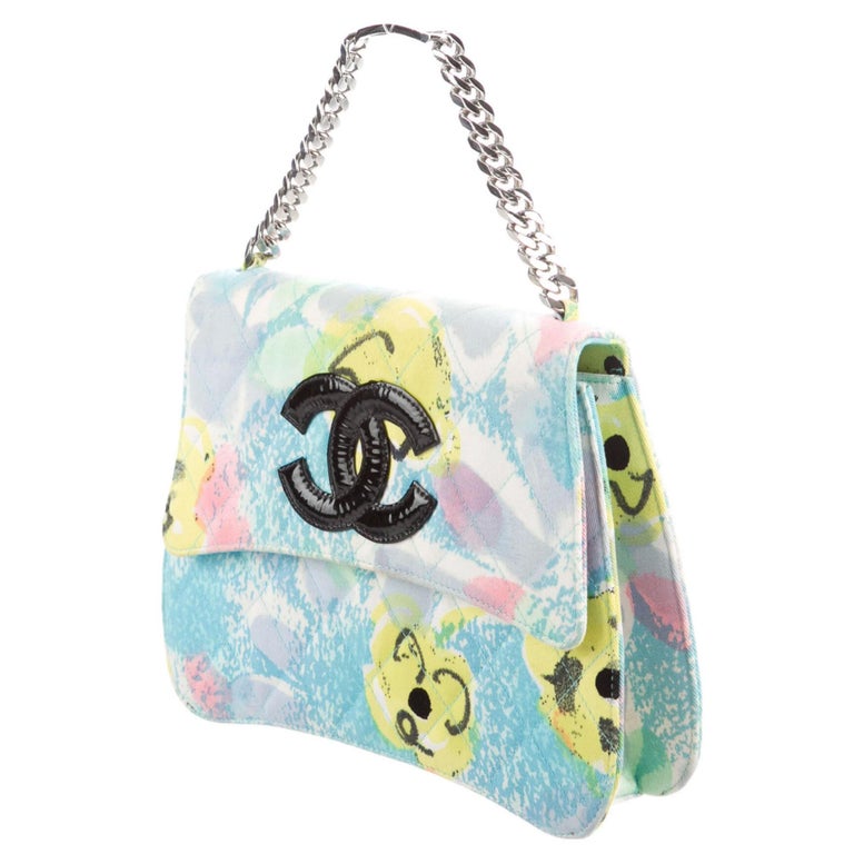 Chanel Rare Vintage 1997 Floral Turquoise Quilted Logo CC Classic Flap Bag