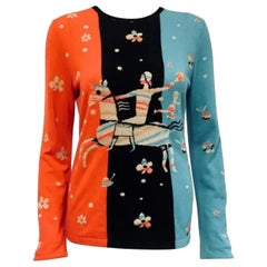Maglione Chanel in cashmere multicolore con cupido e uomo a cavallo