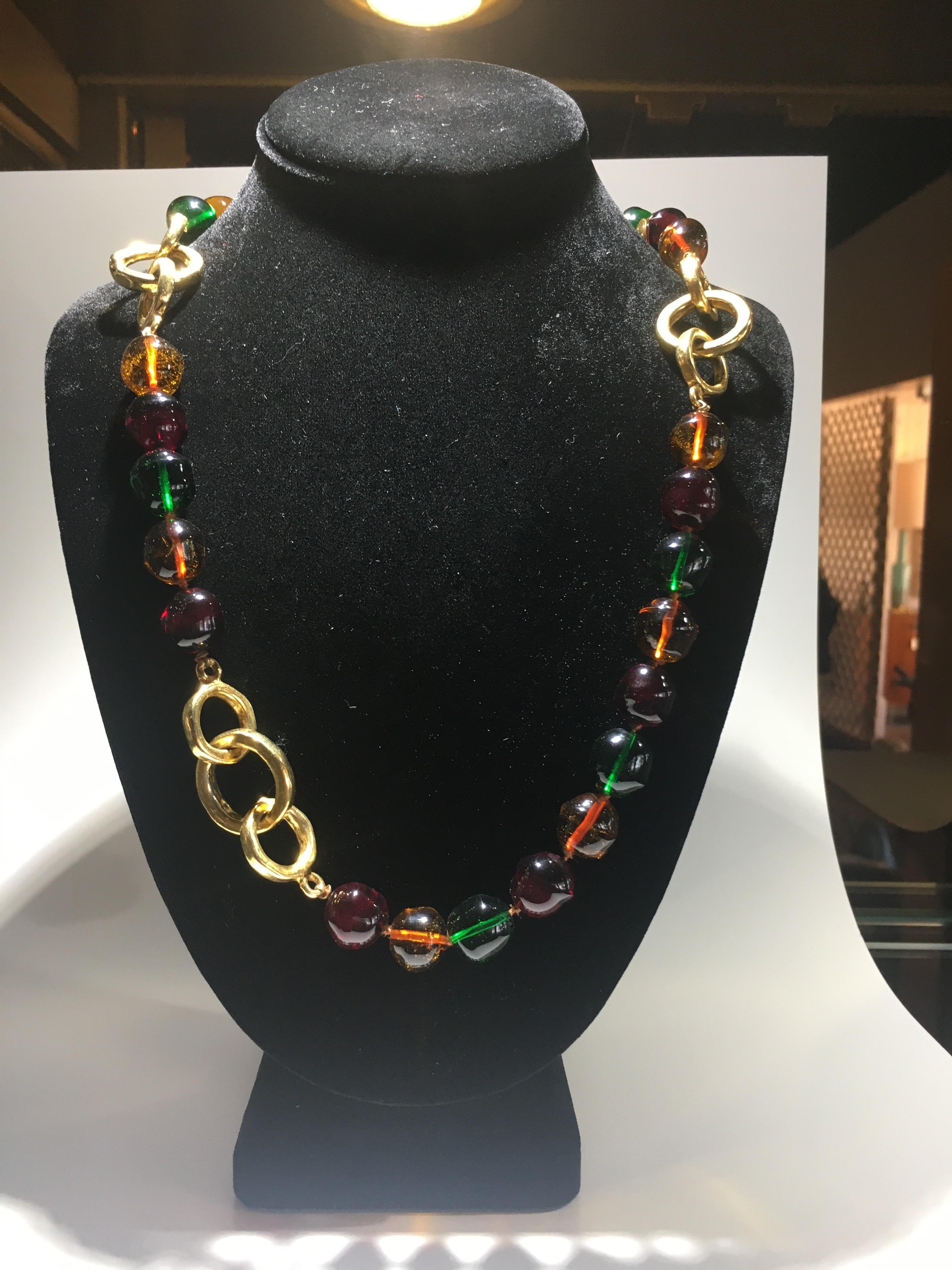 Chanel Gripoix Multi Colored Glass Bead And Gold Necklace, Clasic Timeless Design.  We carry a nice selection of Chanel earrings, broaches etc.....