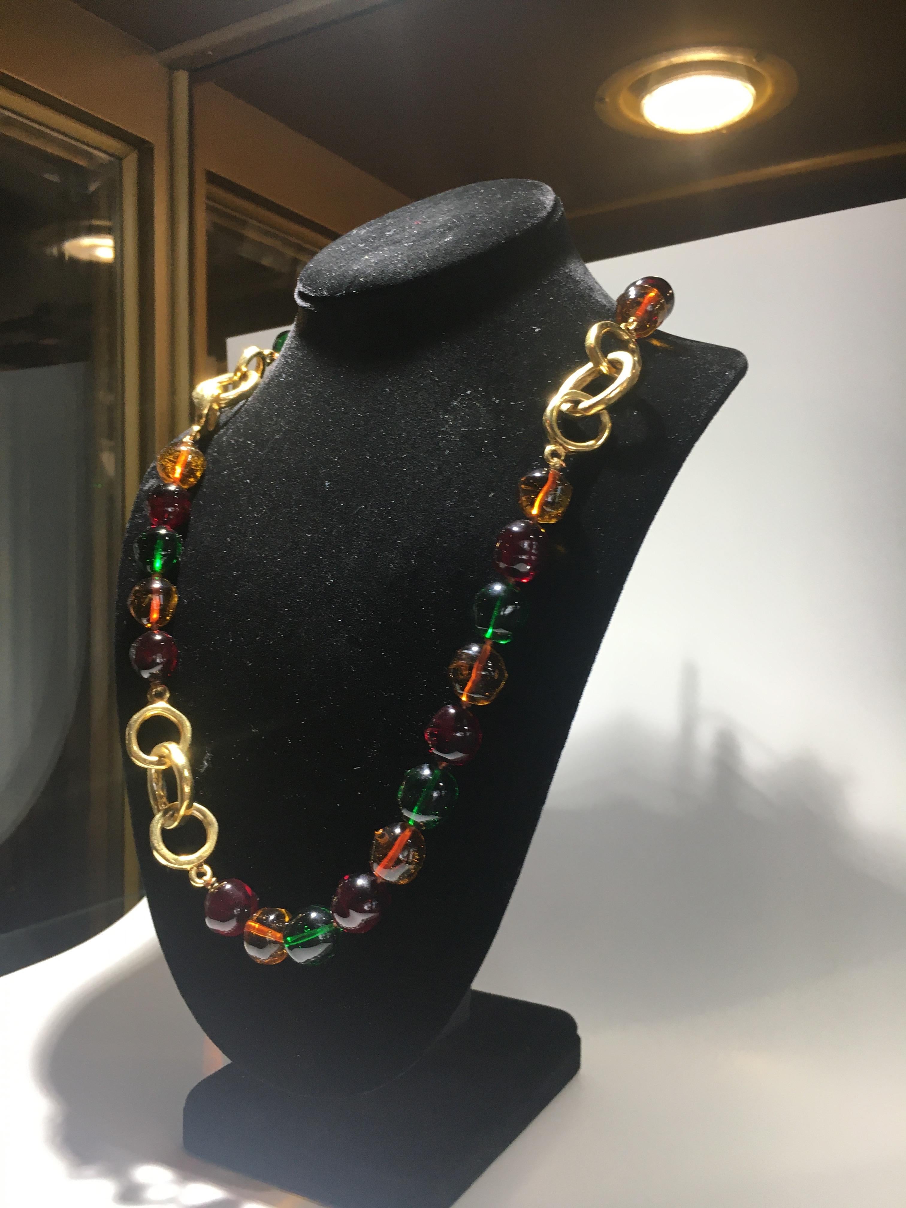 Chanel Gripoix Multi Colored Glass Bead And Gold Necklace Clasic Timeless Design In Excellent Condition In Buchanan, MI