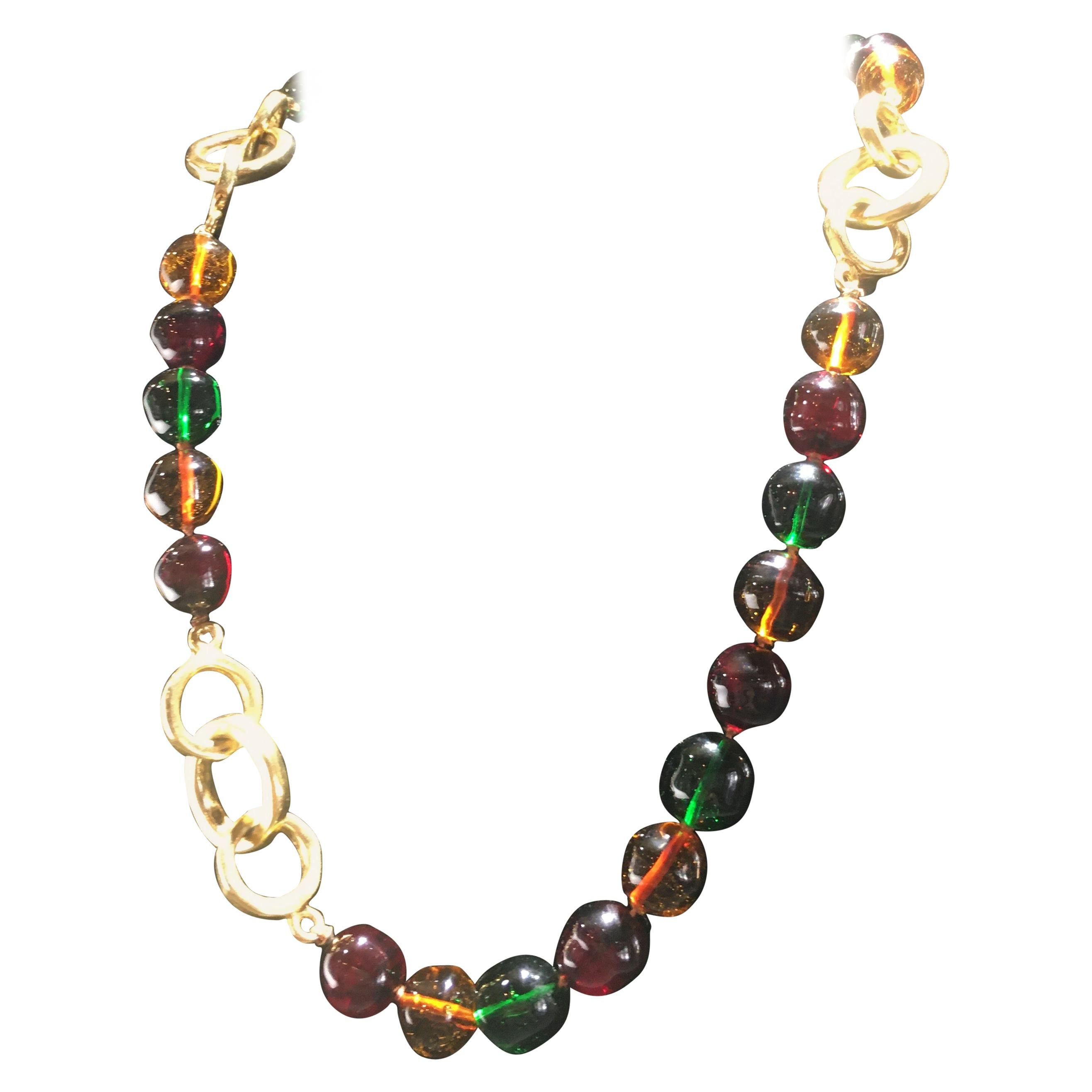 Chanel Gripoix Multi Colored Glass Bead And Gold Necklace Clasic Timeless Design