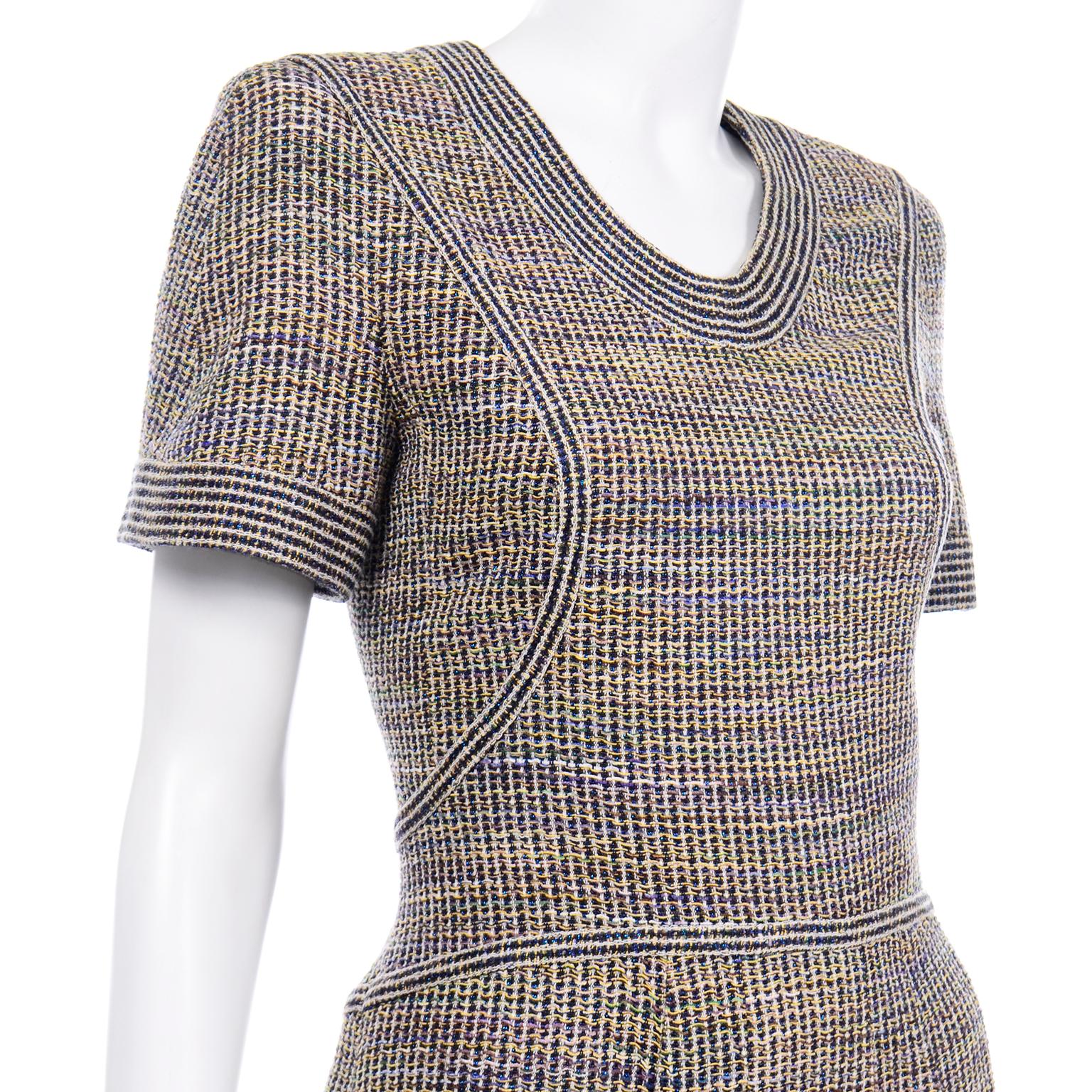 Chanel Multi-Colored Tweed Short Sleeve Dress Spring Summer 2015 In Excellent Condition For Sale In Portland, OR