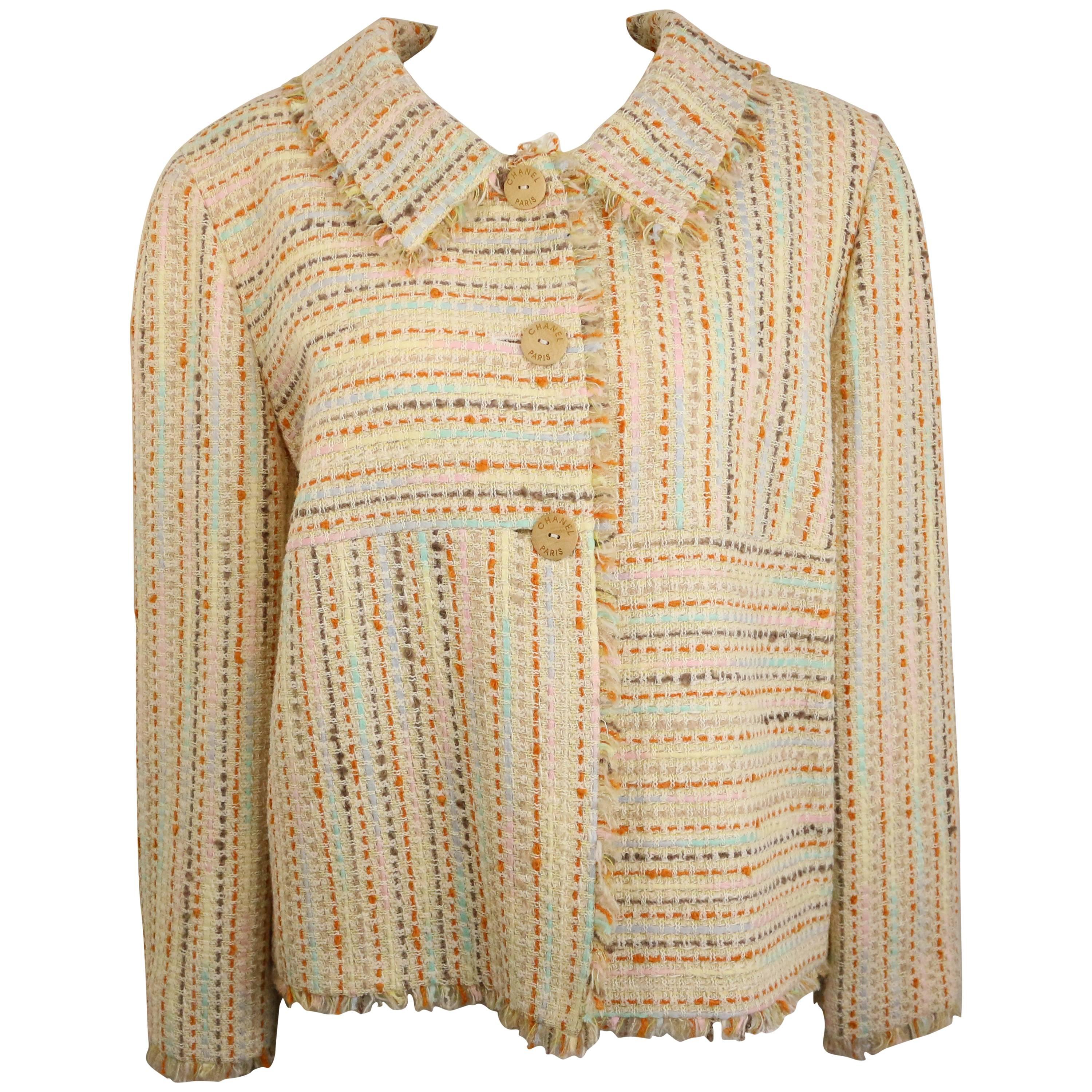 Chanel Multi coloured 3/4 Sleeves Tweed Jacket For Sale