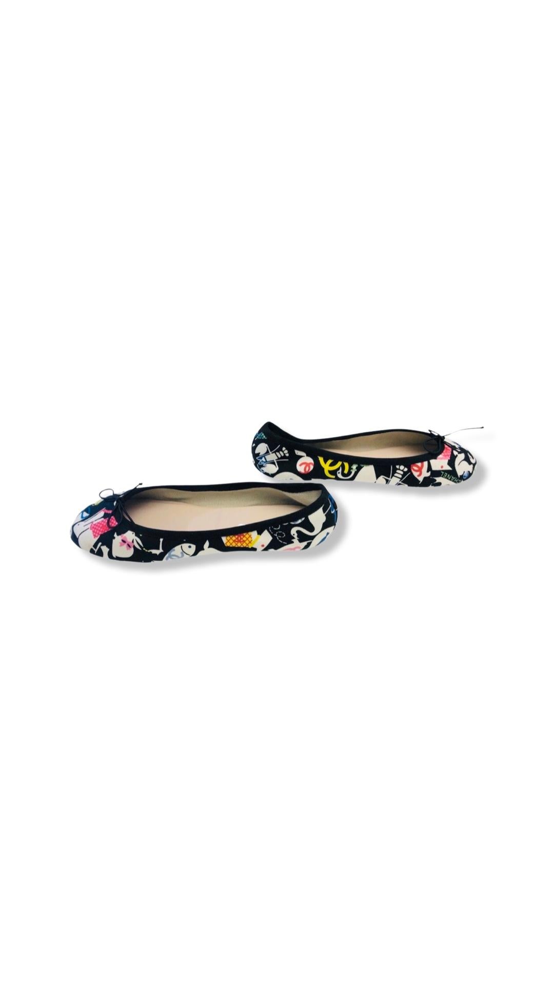 - Chanel multi coloured canvas printed flats. 

- Size 39. 

