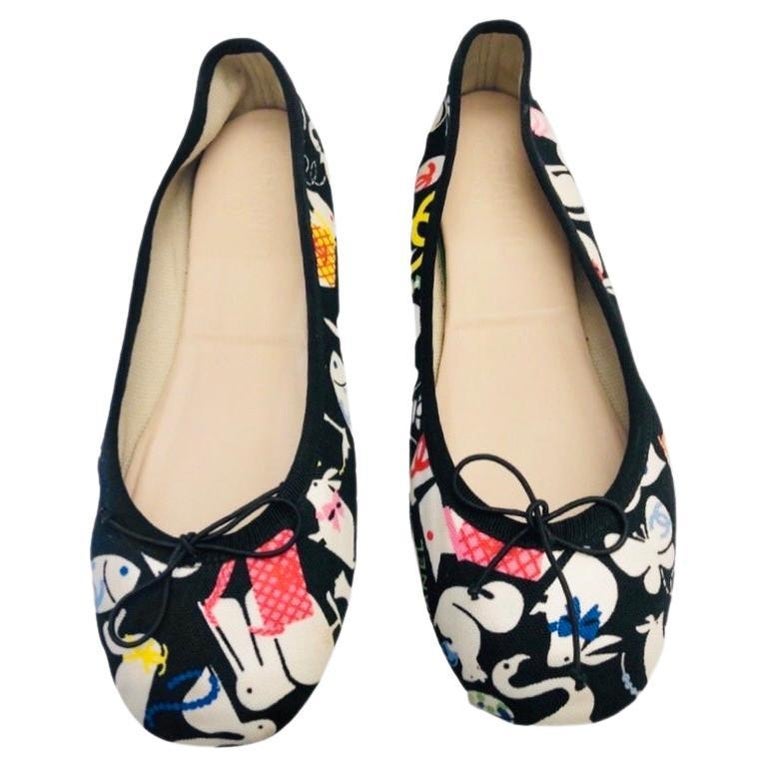 Chanel Multi Coloured Canvas Printed Flats For Sale at 1stDibs